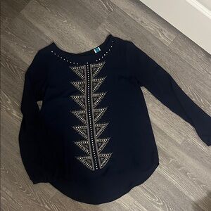 Anthropologie Midnight Blue Embellished Blouse